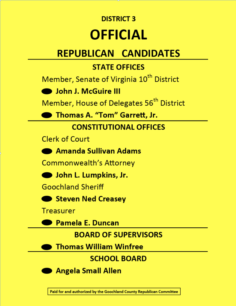 Election Day Republican Sample Ballots Goochland County Republican